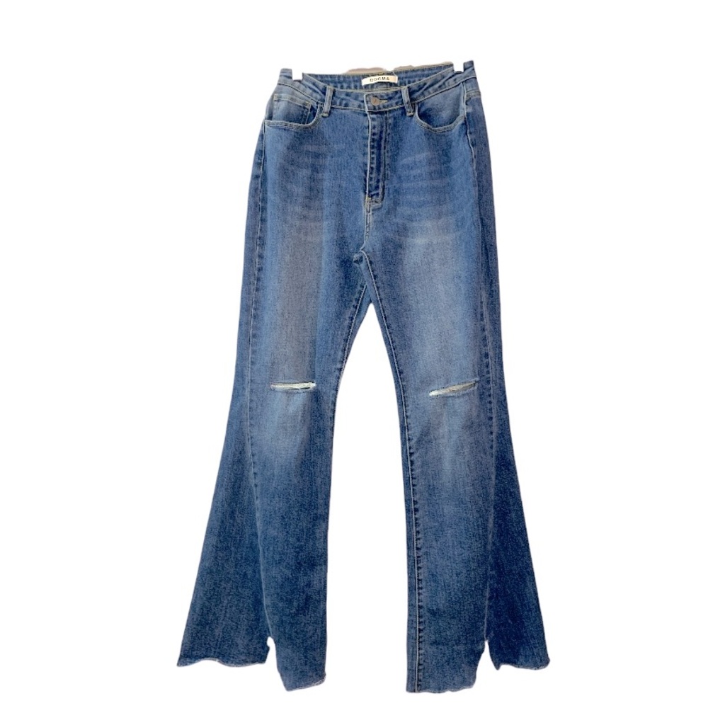 DOGMA Flare Bottom Jeans Raw Hem 11/29 Long Tall Distressed 70s Hippie Boho